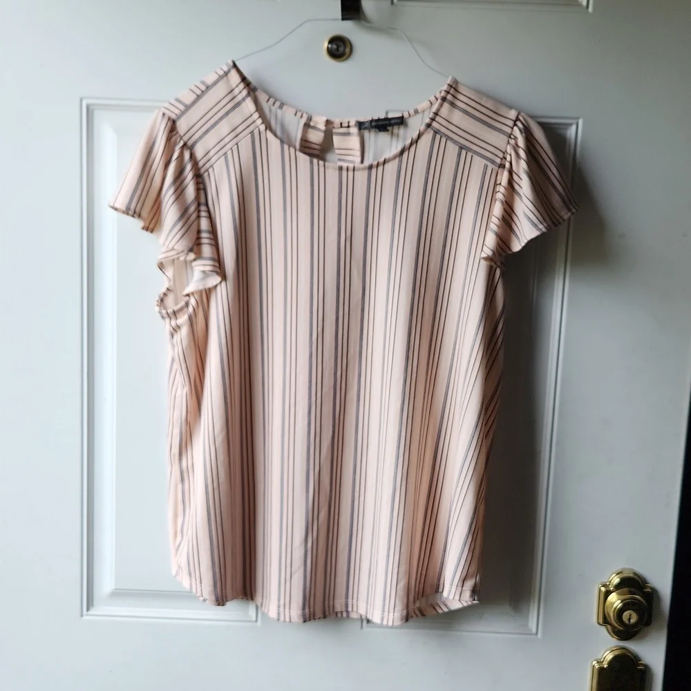 Adrianna Papell Striped Flutter Sleeve Blouse Size L Color Peach - Picture 1 of 7